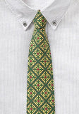 Cravată slim modele țiglă verde 7cm, bumbac--Cravate Online