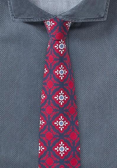 Cravată slim roșie modernă, 7 cm, modele thalaver, 100% bumbac imprimeu--Cravate Online