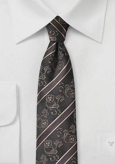 Cravată slim stil baroc maro capuccino, 7 cm,Microfibra--Cravate Online