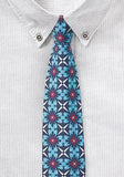 Cravată slim turcoaz cu motive, 100% bumbac, 7 cm