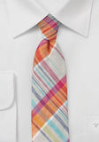 Cravata slim bumbac, stil carouri bej
