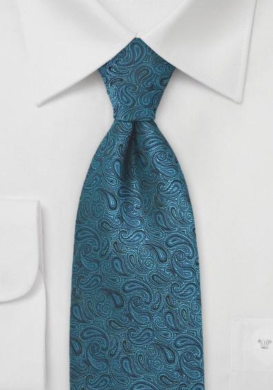 Cravata turcoaz cu motiv floral ton intunecat--Cravate Online