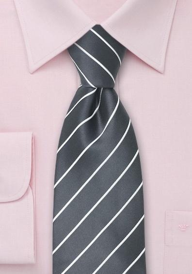 Cravate antracit cu dungi alb pur--Cravate Online