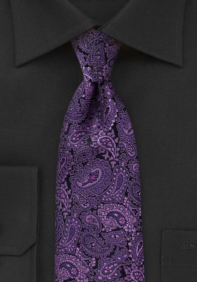 Cravate brodata purpuriu cu motive florale--Cravate Online