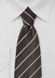 Cravate maro ciocolatiu cu dungi gri argintiu--Cravate Online