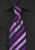 Cravate matase dungi vesele negru si mov, 8.5 cm
