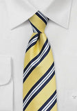 Cravate matase galben cu dungi albastru inchis--Cravate Online