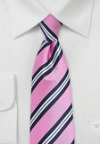 Cravate matase roz cu dungi albastru--Cravate Online