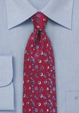 Cravate matase stralucitoare motive florale rosu burgundi--Cravate Online