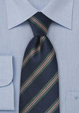 Cravate regimentala albastru inchis cu dungi verzi , dimensiuni mari, 160 cm