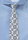 Cravate slim alb - albastru , 7 cm, 100% bumbac