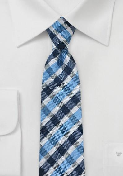 Cravate slim carouri albastru inchis, alb, albastru--Cravate Online