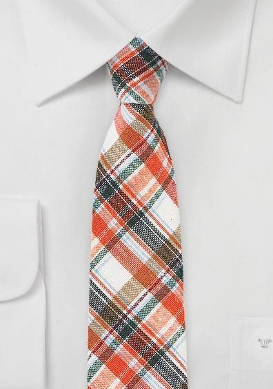 Cravate slim carouri orange din lana--Cravate Online