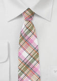 Cravate slim carouri roz din lana--Cravate Online