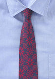 Cravate slim de bumbac bleumarin cu imprimeu floral, 7 cm--Cravate Online