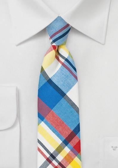 Cravate slim multicolor de bumbac carouri--Cravate Online