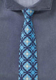 Cravate slim turcoaz, 7 cm, modele thalaver, 100% bumbac imprimeu
