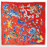 Eșarfă mătase pentru femei roșie în aspect floral, 90 x 90 cm