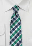 Cravată verde în carouri, 7cm, bleumarin albastru verde nobil pentru barbati - Cravatepedia