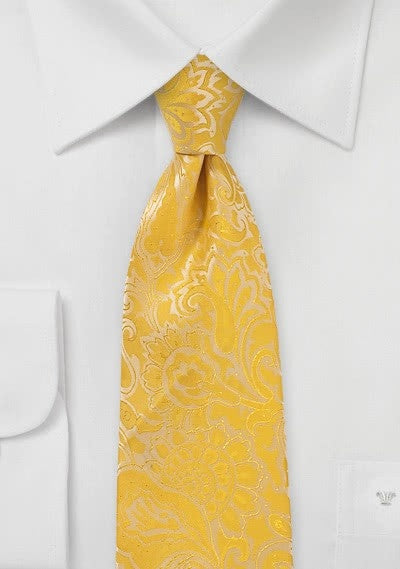 Cravata de matase paisley galben auriu