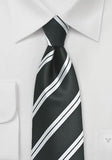 Cravata matase barbati neagra dungi albe
