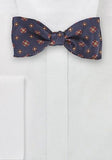 Papion matase italiana albastru cu model floral delicat--Cravate Online