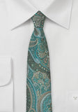 Cravată îngustă 6 cm, Paisley motive tucoaz/petrol
