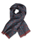 Eșarfă de mătase motiv larg burgundy paisley, 160 x 24 cm
