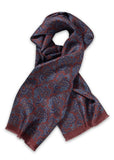Eșarfă de mătase model larg burgundy paisley, 160 x 24 cm