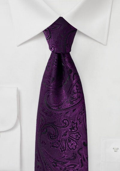 Cravată XXL de afaceri model paisley violet