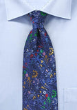 Cravată XXL model floral albastru regal